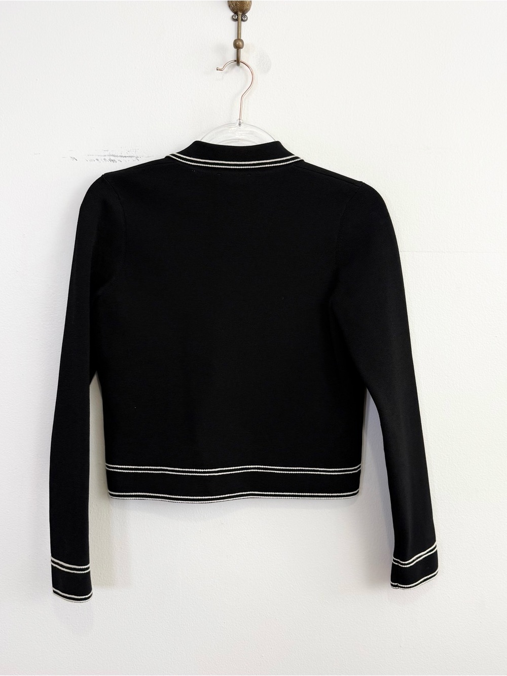 Sandro Size 2 Medium Topstitched Denim Style Milano Cardigan Black White Trim - Picture 6 of 6